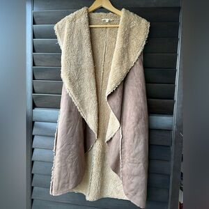 Hem & Thread women's Large Faux Suede Furry Open  Long Vest 70s aesthetic